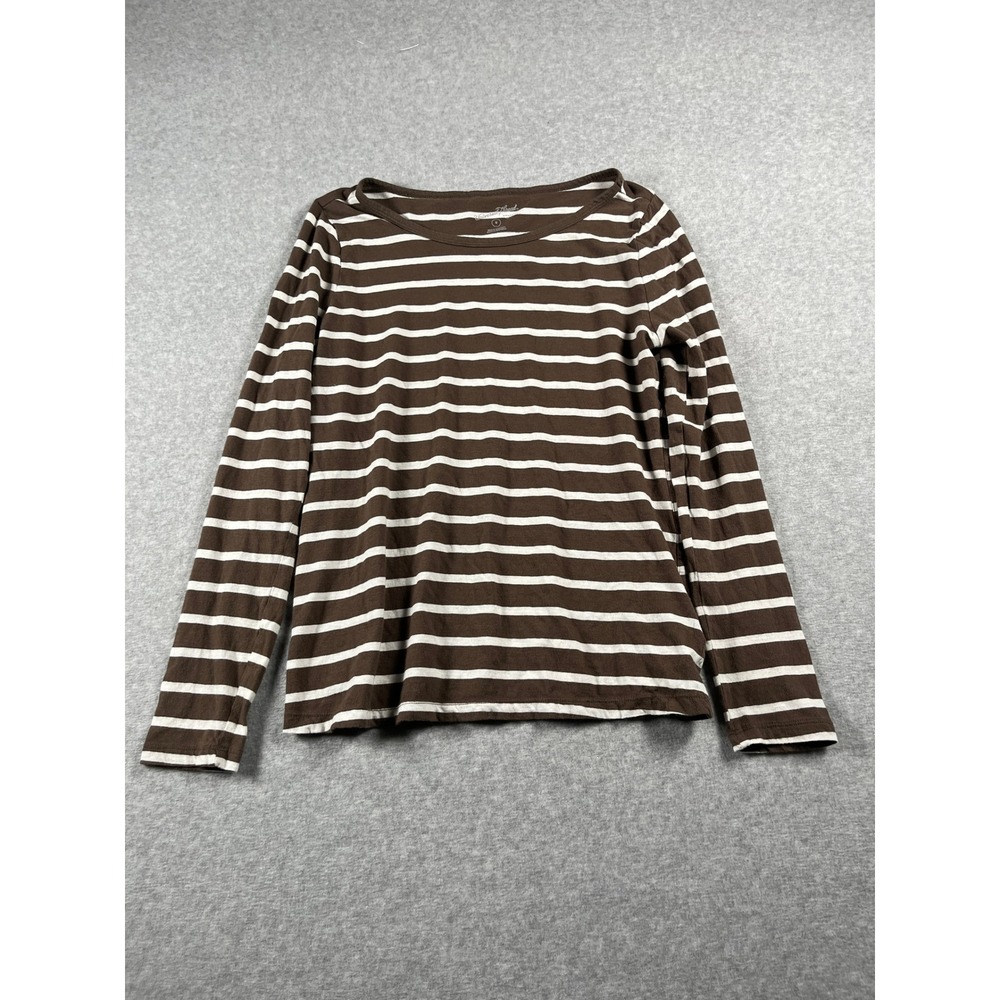 Universal Thread Long Sleeve Women M Brown Striped Layering Neutral Minimalist